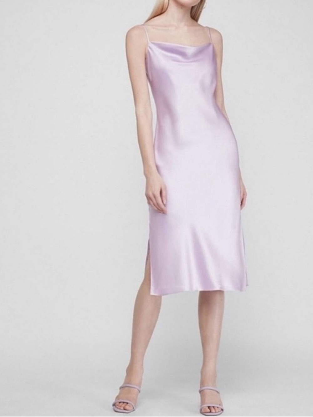 Express Cowl Neck Satin Slip Midi Dress in Light Lilac - S